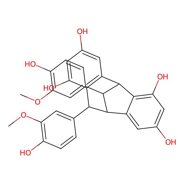 2D Structure of (1R,8S,9S)-8,16-bis(4-hydroxy-3-methoxyphenyl)tetracyclo[7.6.1.02,7.010,15]hexadeca-2(7),3,5,10(15),11,13-hexaene-4,6,12,14-tetrol