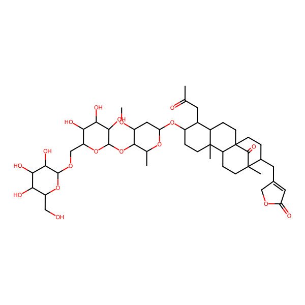 2D Structure of 3-[[(1R,4S,5R,6S,9S,10S,13R,14R)-6-[(2S,4R,5R,6R)-4-methoxy-6-methyl-5-[(2S,3R,4S,5S,6R)-3,4,5-trihydroxy-6-[[(2R,3R,4S,5S,6R)-3,4,5-trihydroxy-6-(hydroxymethyl)oxan-2-yl]oxymethyl]oxan-2-yl]oxyoxan-2-yl]oxy-9,13-dimethyl-17-oxo-5-(2-oxopropyl)-14-tetracyclo[11.3.1.01,10.04,9]heptadecanyl]methyl]-2H-furan-5-one
