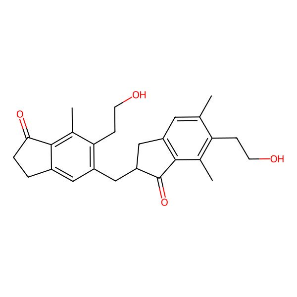 2D Structure of (2R)-6-(2-hydroxyethyl)-2-[[6-(2-hydroxyethyl)-7-methyl-1-oxo-2,3-dihydroinden-5-yl]methyl]-5,7-dimethyl-2,3-dihydroinden-1-one