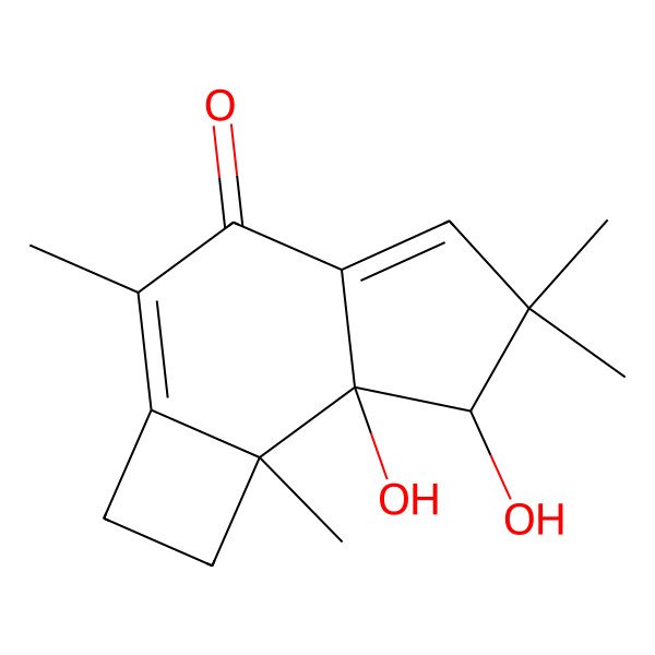 2D Structure of 7,7a-dihydroxy-3,6,6,7b-tetramethyl-2,7-dihydro-1H-cyclobuta[e]inden-4-one