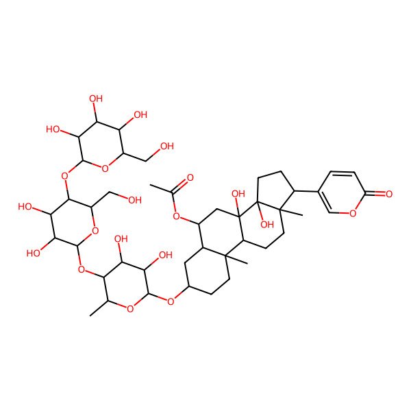 2D Structure of [3-[5-[3,4-dihydroxy-6-(hydroxymethyl)-5-[3,4,5-trihydroxy-6-(hydroxymethyl)oxan-2-yl]oxyoxan-2-yl]oxy-3,4-dihydroxy-6-methyloxan-2-yl]oxy-8,14-dihydroxy-10,13-dimethyl-17-(6-oxopyran-3-yl)-2,3,4,5,6,7,9,11,12,15,16,17-dodecahydro-1H-cyclopenta[a]phenanthren-6-yl] acetate