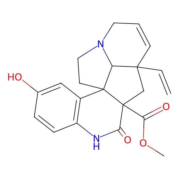 2D Structure of Methyl 12-ethenyl-4-hydroxy-9-oxo-8,16-diazapentacyclo[10.6.1.01,10.02,7.016,19]nonadeca-2(7),3,5,13-tetraene-10-carboxylate