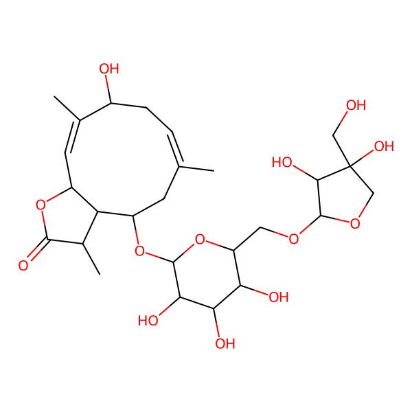 2D Structure of (3S,3aR,4S,6E,9R,10E,11aR)-4-[(2R,3R,4S,5S,6R)-6-[[(2R,3R,4R)-3,4-dihydroxy-4-(hydroxymethyl)oxolan-2-yl]oxymethyl]-3,4,5-trihydroxyoxan-2-yl]oxy-9-hydroxy-3,6,10-trimethyl-3a,4,5,8,9,11a-hexahydro-3H-cyclodeca[b]furan-2-one