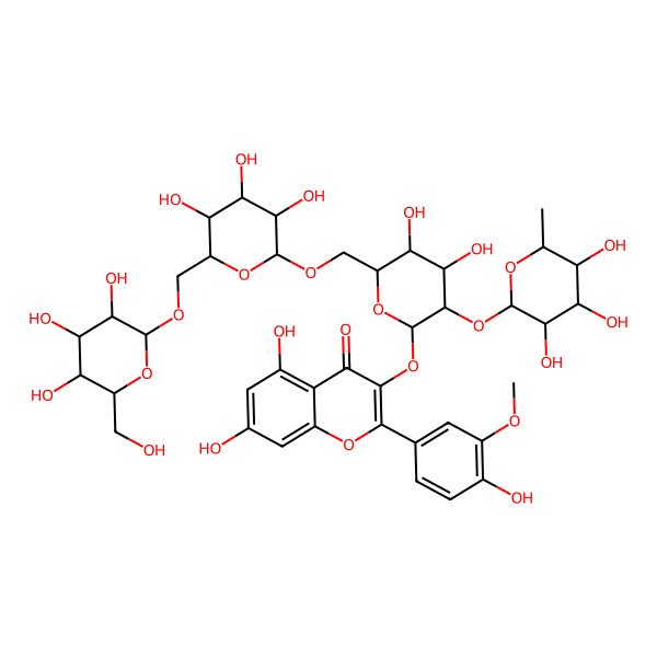 2D Structure of 3-[4,5-Dihydroxy-3-(3,4,5-trihydroxy-6-methyloxan-2-yl)oxy-6-[[3,4,5-trihydroxy-6-[[3,4,5-trihydroxy-6-(hydroxymethyl)oxan-2-yl]oxymethyl]oxan-2-yl]oxymethyl]oxan-2-yl]oxy-5,7-dihydroxy-2-(4-hydroxy-3-methoxyphenyl)chromen-4-one