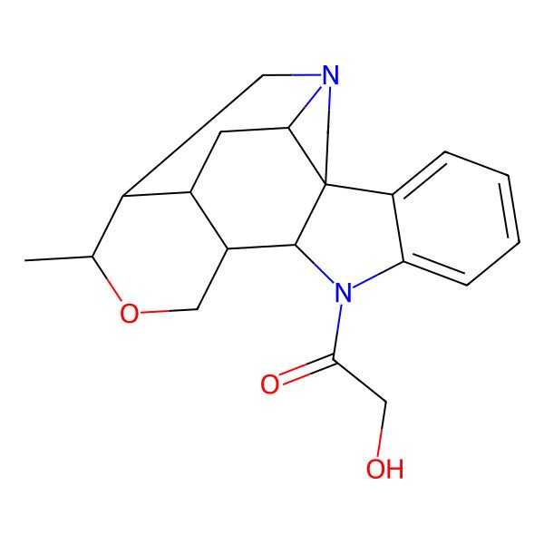 2D Structure of 2-Hydroxy-1-(16-methyl-15-oxa-1,11-diazahexacyclo[15.3.1.04,12.04,20.05,10.013,18]henicosa-5,7,9-trien-11-yl)ethanone