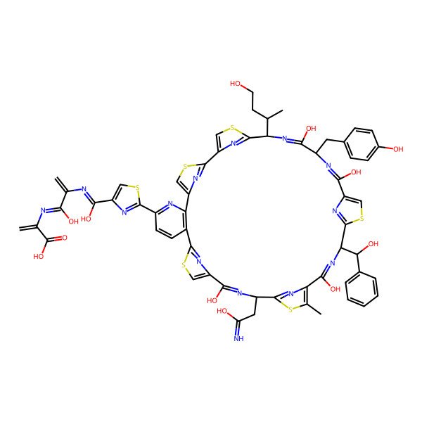 2D Structure of 2-[[1-hydroxy-2-[[hydroxy-[2-[(18S,25S,32S,35S)-16,23,30,33-tetrahydroxy-35-[(2S)-4-hydroxybutan-2-yl]-18-(2-hydroxy-2-iminoethyl)-25-[(R)-hydroxy(phenyl)methyl]-32-[(4-hydroxyphenyl)methyl]-21-methyl-3,13,20,27,37-pentathia-7,17,24,31,34,39,40,41,42,43-decazaheptacyclo[34.2.1.12,5.112,15.119,22.126,29.06,11]tritetraconta-1(38),2(43),4,6(11),7,9,12(42),14,16,19(41),21,23,26(40),28,30,33,36(39)-heptadecaen-8-yl]-1,3-thiazol-4-yl]methylidene]amino]prop-2-enylidene]amino]prop-2-enoic acid
