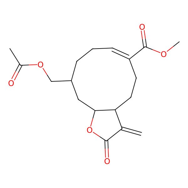 2D Structure of Methyl 10-(acetyloxymethyl)-3-methylidene-2-oxo-3a,4,5,8,9,10,11,11a-octahydrocyclodeca[b]furan-6-carboxylate