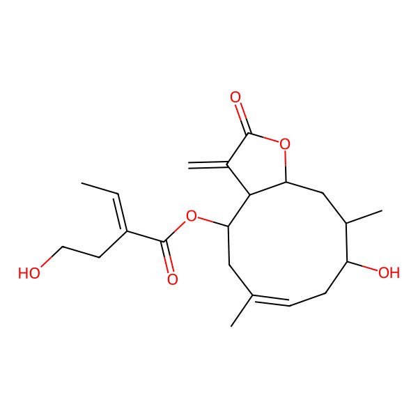 2D Structure of (9-Hydroxy-6,10-dimethyl-3-methylidene-2-oxo-3a,4,5,8,9,10,11,11a-octahydrocyclodeca[b]furan-4-yl) 2-(2-hydroxyethyl)but-2-enoate