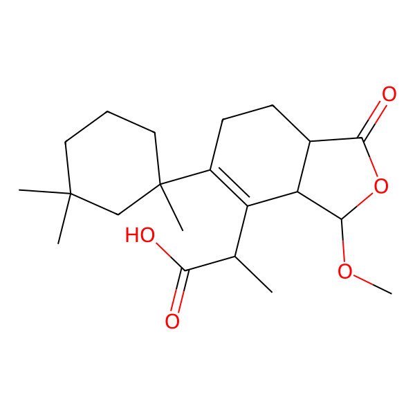 2D Structure of (2R)-2-[(3R,3aR,7aR)-3-methoxy-1-oxo-5-[(1S)-1,3,3-trimethylcyclohexyl]-3a,6,7,7a-tetrahydro-3H-2-benzofuran-4-yl]propanoic acid