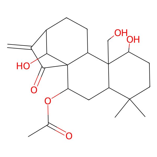 2D Structure of [(1S,2R,4R,8S,9R,10S,13S,16R)-8,16-dihydroxy-9-(hydroxymethyl)-5,5-dimethyl-14-methylidene-15-oxo-2-tetracyclo[11.2.1.01,10.04,9]hexadecanyl] acetate