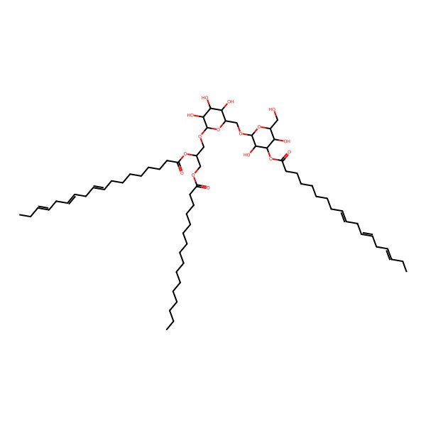 2D Structure of [(2S,3R,4S,5S,6R)-2-[[(2R,3R,4S,5R,6R)-6-[(2S)-3-hexadecanoyloxy-2-[(9Z,12Z,15Z)-octadeca-9,12,15-trienoyl]oxypropoxy]-3,4,5-trihydroxyoxan-2-yl]methoxy]-3,5-dihydroxy-6-(hydroxymethyl)oxan-4-yl] (9Z,12Z,15Z)-octadeca-9,12,15-trienoate