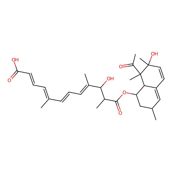 2D Structure of 12-[(8-Acetyl-7-hydroxy-3,7,8-trimethyl-1,2,3,8a-tetrahydronaphthalen-1-yl)oxy]-10-hydroxy-5,9,11-trimethyl-12-oxododeca-2,4,6,8-tetraenoic acid