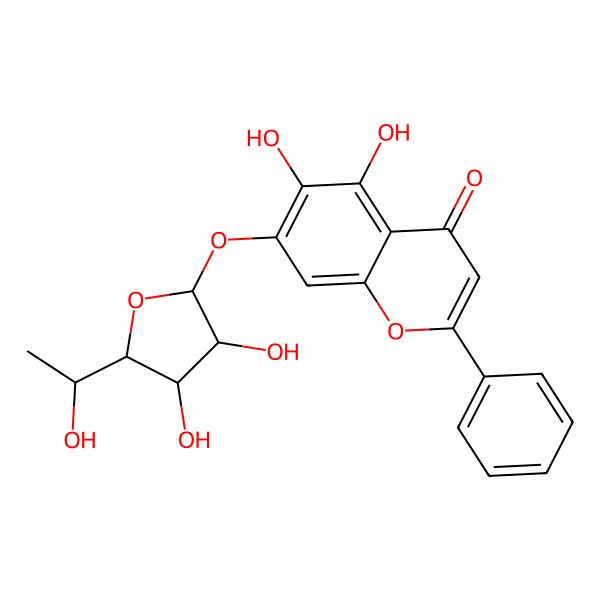2D Structure of 7-[(2S,3S,4R,5S)-3,4-dihydroxy-5-[(1S)-1-hydroxyethyl]oxolan-2-yl]oxy-5,6-dihydroxy-2-phenylchromen-4-one