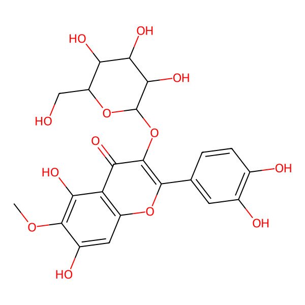 2D Structure of 2-(3,4-Dihydroxyphenyl)-5,7-dihydroxy-6-methoxy-3-[3,4,5-trihydroxy-6-(hydroxymethyl)oxan-2-yl]oxychromen-4-one