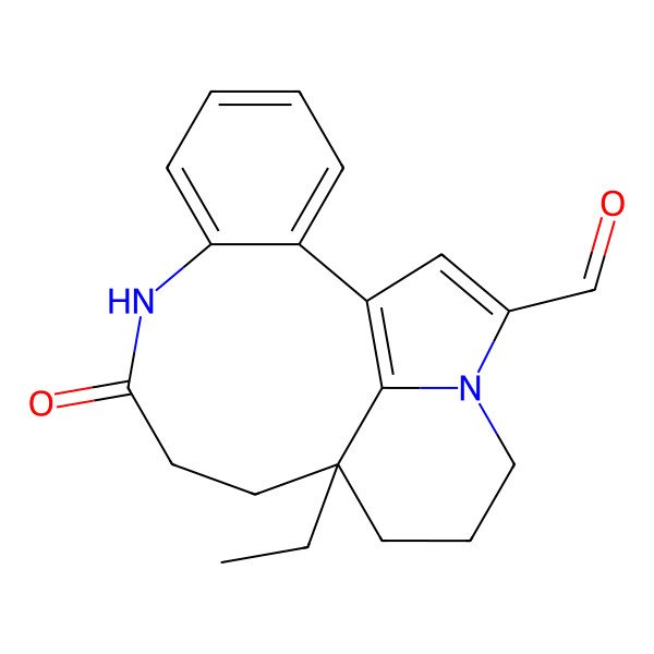 2D Structure of 12-Ethyl-9-oxo-8,16-diazatetracyclo[10.6.1.02,7.016,19]nonadeca-1(19),2,4,6,17-pentaene-17-carbaldehyde