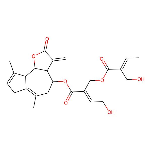 2D Structure of [(3aR,4R,9aS,9bR)-6,9-dimethyl-3-methylidene-2-oxo-3a,4,5,7,9a,9b-hexahydroazuleno[4,5-b]furan-4-yl] (E)-4-hydroxy-2-[[(E)-2-(hydroxymethyl)but-2-enoyl]oxymethyl]but-2-enoate