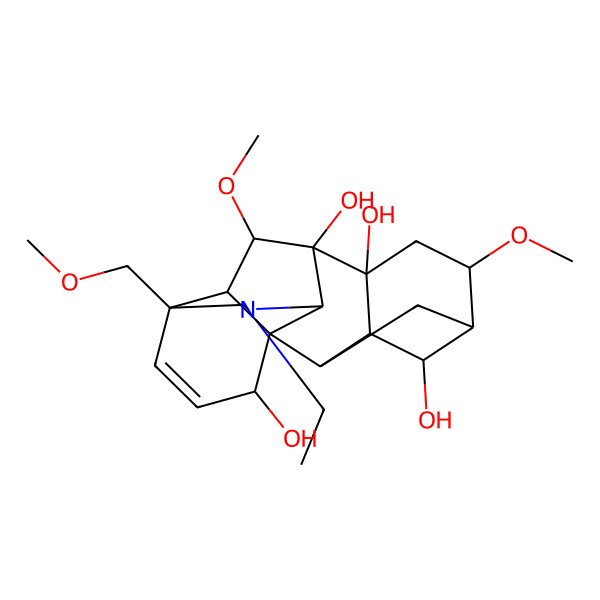 2D Structure of (1S,2R,3R,4S,5S,6S,8R,9S,10S,13S,16S,17R,18S)-11-ethyl-6,18-dimethoxy-13-(methoxymethyl)-11-azahexacyclo[7.7.2.12,5.01,10.03,8.013,17]nonadec-14-ene-4,8,9,16-tetrol