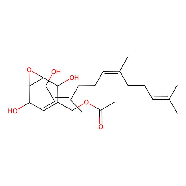 2D Structure of [2,5-Dihydroxy-6-(1-hydroxy-3,7,11-trimethyldodeca-2,6,10-trienyl)-7-oxabicyclo[4.1.0]hept-3-en-3-yl]methyl acetate