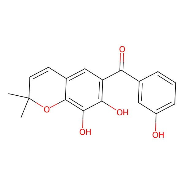 2D Structure of (7,8-Dihydroxy-2,2-dimethylchromen-6-yl)-(3-hydroxyphenyl)methanone