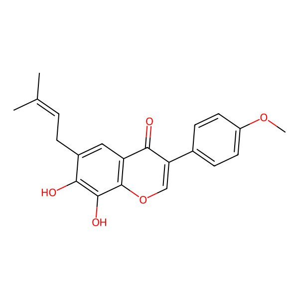 2D Structure of 7,8-Dihydroxy-3-(4-methoxyphenyl)-6-(3-methylbut-2-enyl)chromen-4-one