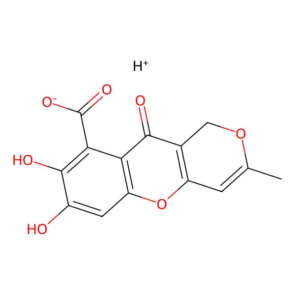 2D Structure of 7,8-dihydroxy-3-methyl-10-oxo-1H-pyrano[4,3-b]chromene-9-carboxylate;hydron
