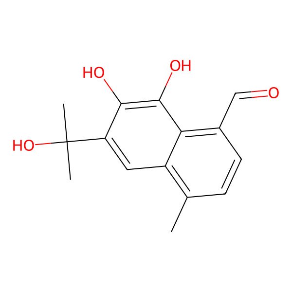 2D Structure of 7,8-Dihydroxy-6-(2-hydroxypropan-2-yl)-4-methylnaphthalene-1-carbaldehyde 2D Structure of 7,8-Dihydroxy-6-(2-hydroxypropan-2-yl)-4-methylnaphthalene-1-carbaldehyde