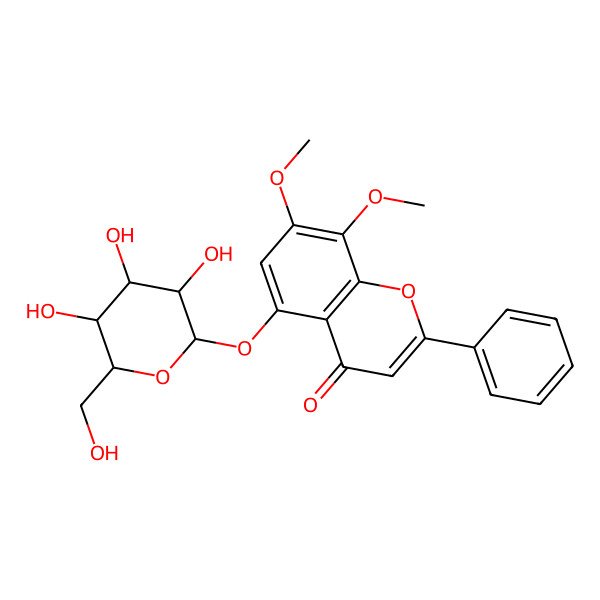 2D Structure of 7,8-Dimethoxy-2-phenyl-5-[3,4,5-trihydroxy-6-(hydroxymethyl)oxan-2-yl]oxychromen-4-one