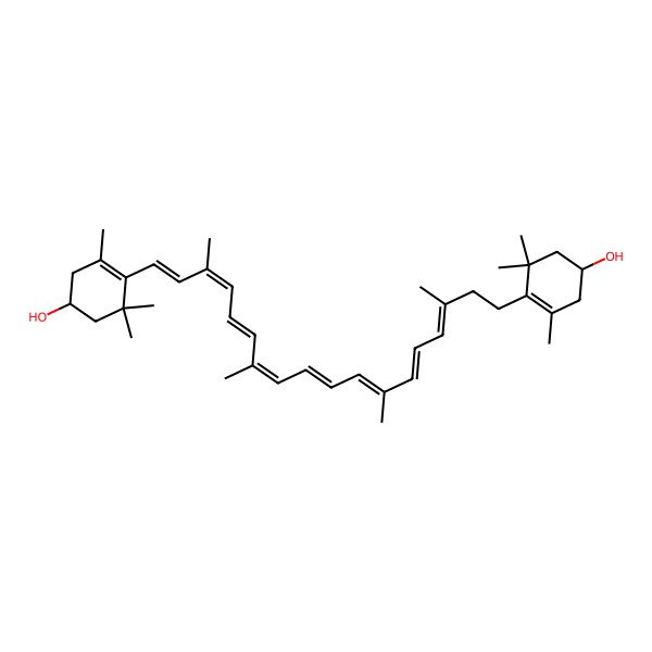 2D Structure of (1S)-4-[(3Z,5E,7E,9E,11E,13E,15E,17E)-18-[(4S)-4-hydroxy-2,6,6-trimethylcyclohexen-1-yl]-3,7,12,16-tetramethyloctadeca-3,5,7,9,11,13,15,17-octaenyl]-3,5,5-trimethylcyclohex-3-en-1-ol