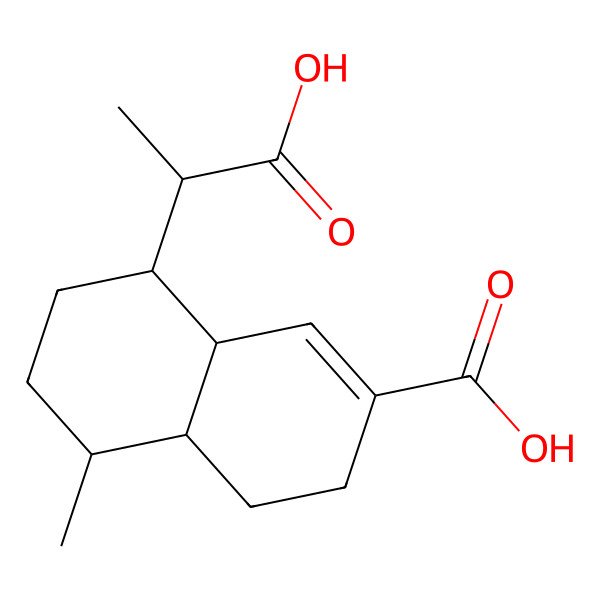 2D Structure of (4aR,5R,8R,8aR)-8-[(1S)-1-carboxyethyl]-5-methyl-3,4,4a,5,6,7,8,8a-octahydronaphthalene-2-carboxylic acid