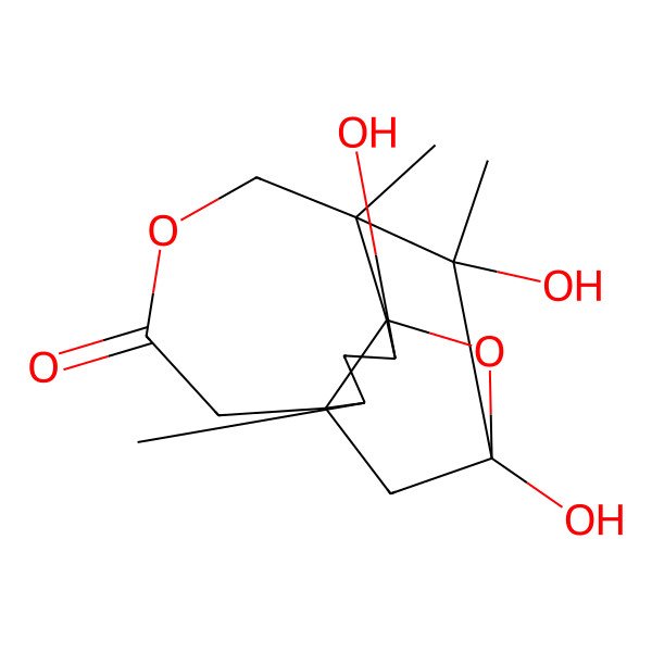 2D Structure of 7,8,11-Trihydroxy-6,7,13-trimethyl-4,9-dioxatetracyclo[6.5.1.01,10.06,10]tetradecan-3-one