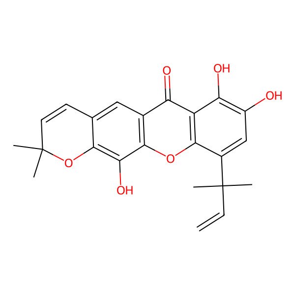 2D Structure of 7,8,12-Trihydroxy-2,2-dimethyl-10-(2-methylbut-3-en-2-yl)pyrano[3,2-b]xanthen-6-one