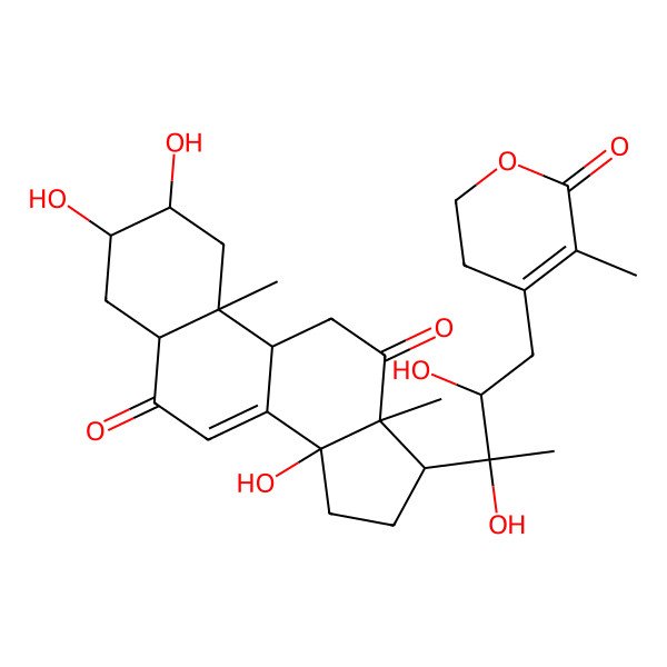 2D Structure of (2S,3R,5R,9R,10R,13R,14R,17S)-17-[(2R,3R)-2,3-dihydroxy-4-(5-methyl-6-oxo-2,3-dihydropyran-4-yl)butan-2-yl]-2,3,14-trihydroxy-10,13-dimethyl-1,2,3,4,5,9,11,15,16,17-decahydrocyclopenta[a]phenanthrene-6,12-dione