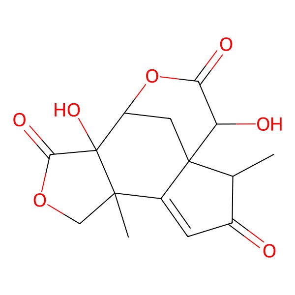 2D Structure of (1R,2R,6R,10R,11R,14R)-10,14-dihydroxy-2,6-dimethyl-8,12-dioxatetracyclo[9.3.1.01,5.06,10]pentadec-4-ene-3,9,13-trione