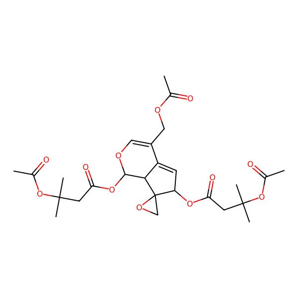 2D Structure of [(1S,6S,7R,7aS)-4-(acetyloxymethyl)-1-(3-acetyloxy-3-methylbutanoyl)oxyspiro[6,7a-dihydro-1H-cyclopenta[c]pyran-7,2'-oxirane]-6-yl] 3-acetyloxy-3-methylbutanoate