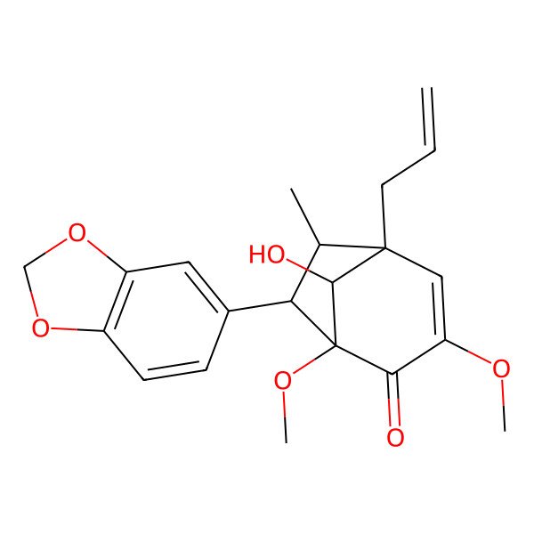 2D Structure of (1S,5R,6S,7R,8R)-7-(1,3-benzodioxol-5-yl)-8-hydroxy-1,3-dimethoxy-6-methyl-5-prop-2-enylbicyclo[3.2.1]oct-3-en-2-one