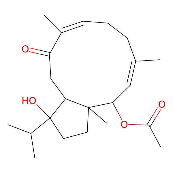 2D Structure of (1-hydroxy-3a,6,10-trimethyl-11-oxo-1-propan-2-yl-3,4,7,8,12,12a-hexahydro-2H-cyclopenta[11]annulen-4-yl) acetate