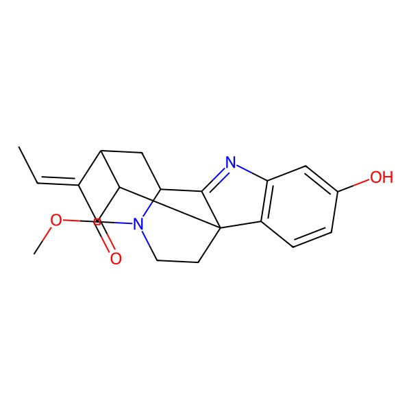2D Structure of methyl (1S,10R,12S,13E,18R)-13-ethylidene-5-hydroxy-8,15-diazapentacyclo[10.5.1.01,9.02,7.010,15]octadeca-2(7),3,5,8-tetraene-18-carboxylate