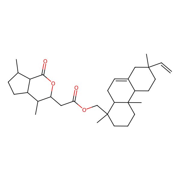 2D Structure of [(1R,4aR,4bS,7S,10aS)-7-ethenyl-1,4a,7-trimethyl-3,4,4b,5,6,8,10,10a-octahydro-2H-phenanthren-1-yl]methyl 2-[(3R,4R,4aR,7S,7aR)-4,7-dimethyl-1-oxo-4,4a,5,6,7,7a-hexahydro-3H-cyclopenta[c]pyran-3-yl]acetate