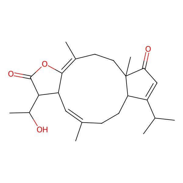 2D Structure of 8-(1-Hydroxyethyl)-1,4,11-trimethyl-15-propan-2-yl-6-oxatricyclo[12.3.0.05,9]heptadeca-4,10,15-triene-7,17-dione
