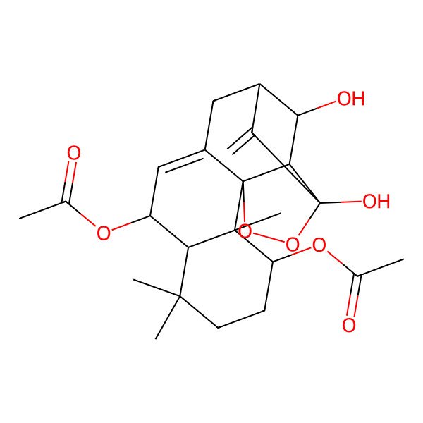 2D Structure of (5-Acetyloxy-15,17-dihydroxy-7,7,11-trimethyl-18-methylidene-13,14-dioxapentacyclo[13.2.1.03,12.06,11.012,16]octadec-3-en-10-yl) acetate