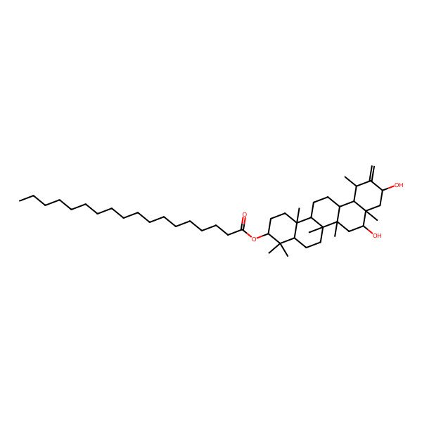 2D Structure of [(3S,4aR,6aR,6aR,6bR,8S,8aS,10R,12S,12aR,14aR,14bR)-8,10-dihydroxy-4,4,6a,6b,8a,12,14b-heptamethyl-11-methylidene-1,2,3,4a,5,6,6a,7,8,9,10,12,12a,13,14,14a-hexadecahydropicen-3-yl] octadecanoate