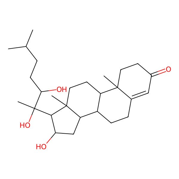 2D Structure of 17-(2,3-Dihydroxy-6-methylheptan-2-yl)-16-hydroxy-10,13-dimethyl-1,2,6,7,8,9,11,12,14,15,16,17-dodecahydrocyclopenta[a]phenanthren-3-one