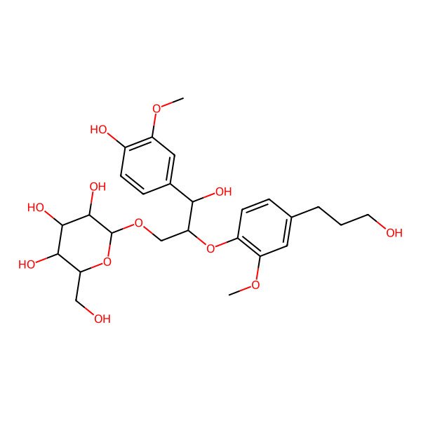 2D Structure of (2R,3R,4S,5S,6R)-2-[(2S,3R)-3-hydroxy-3-(4-hydroxy-3-methoxyphenyl)-2-[4-(3-hydroxypropyl)-2-methoxyphenoxy]propoxy]-6-(hydroxymethyl)oxane-3,4,5-triol