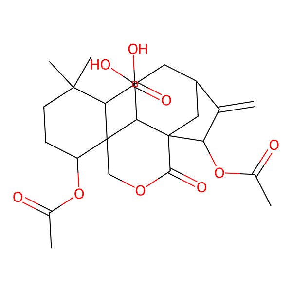 2D Structure of 3',11-Diacetyloxy-7-hydroxy-6',6'-dimethyl-10-methylidene-2-oxospiro[3-oxatricyclo[7.2.1.01,6]dodecane-5,2'-cyclohexane]-1'-carboxylic acid
