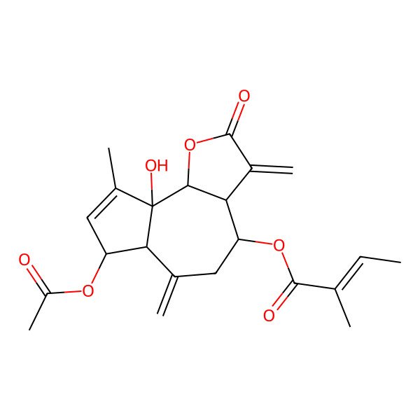 2D Structure of [(3aR,4R,6aR,7R,9aS,9bS)-7-acetyloxy-9a-hydroxy-9-methyl-3,6-dimethylidene-2-oxo-3a,4,5,6a,7,9b-hexahydroazuleno[4,5-b]furan-4-yl] (E)-2-methylbut-2-enoate