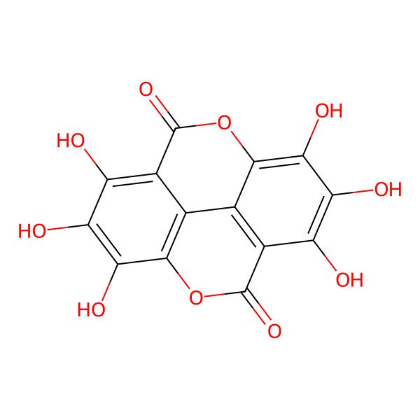 2D Structure of 5,6,7,12,13,14-Hexahydroxy-2,9-dioxatetracyclo[6.6.2.04,16.011,15]hexadeca-1(14),4(16),5,7,11(15),12-hexaene-3,10-dione