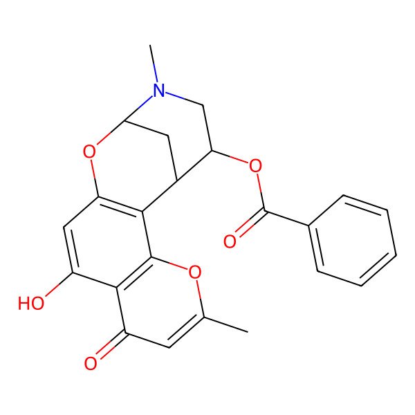 2D Structure of [(1R,13R,16S)-9-hydroxy-5,14-dimethyl-7-oxo-4,12-dioxa-14-azatetracyclo[11.3.1.02,11.03,8]heptadeca-2(11),3(8),5,9-tetraen-16-yl] benzoate