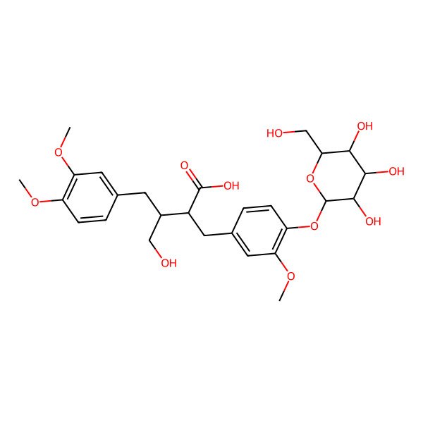 2D Structure of (2R,3S)-3-[(3,4-dimethoxyphenyl)methyl]-4-hydroxy-2-[[3-methoxy-4-[(2S,3R,4S,5R,6R)-3,4,5-trihydroxy-6-(hydroxymethyl)oxan-2-yl]oxyphenyl]methyl]butanoic acid