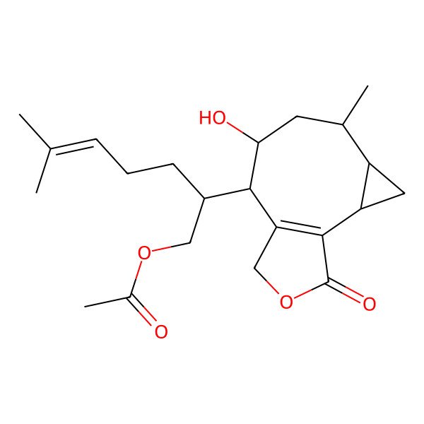 2D Structure of [2-(7-Hydroxy-5-methyl-12-oxo-11-oxatricyclo[7.3.0.02,4]dodec-1(9)-en-8-yl)-6-methylhept-5-enyl] acetate