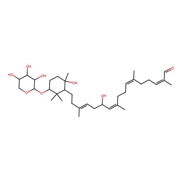 2D Structure of 12-Hydroxy-17-[6-hydroxy-2,2,6-trimethyl-3-(3,4,5-trihydroxyoxan-2-yl)oxycyclohexyl]-2,6,10,15-tetramethylheptadeca-2,6,10,14-tetraenal